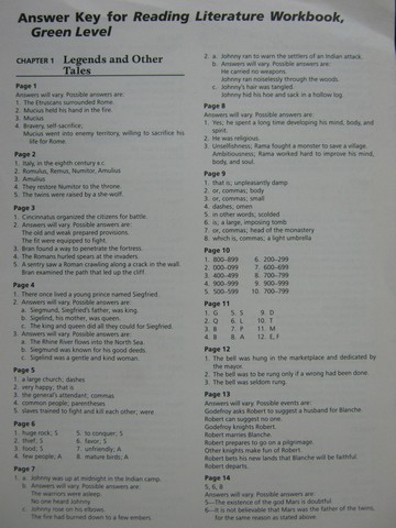 (image for) Reading Literature 8 Green Level Workbook Answer Key (P)