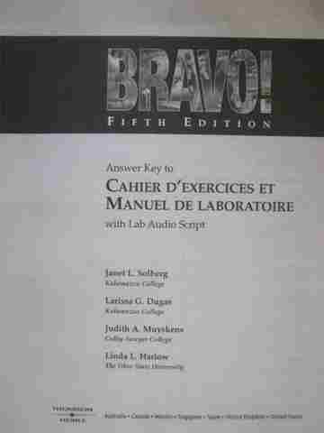 (image for) Bravo! 5th Edition Cahier D'Exercices et Manuel de Laboratoire Answer Key (P)