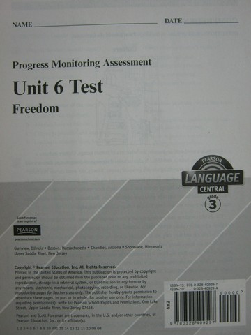 (image for) Pearson Language Central 3 Unit 6 Test (P)