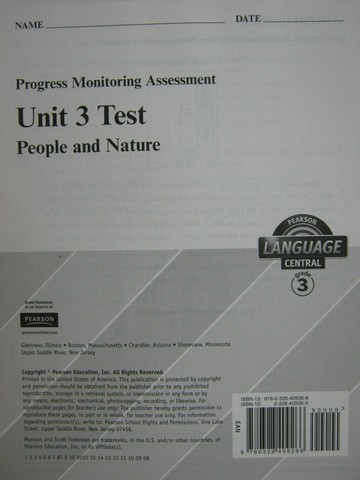 (image for) Pearson Language Central 3 Unit 3 Test (P)