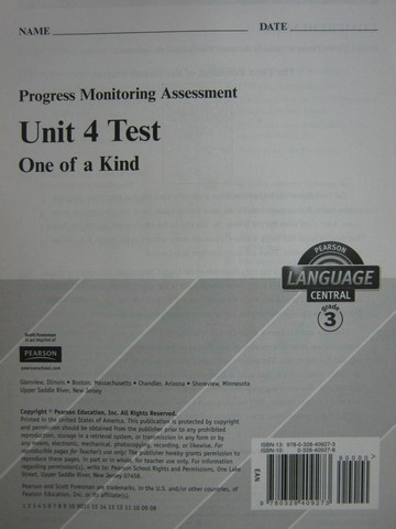 (image for) Pearson Language Central 3 Unit 4 Test (P)