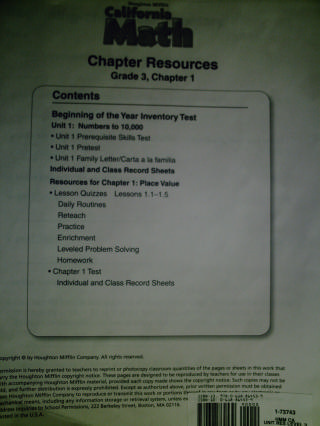 (image for) California Math 3 Chapter Resources (CA)(PK)