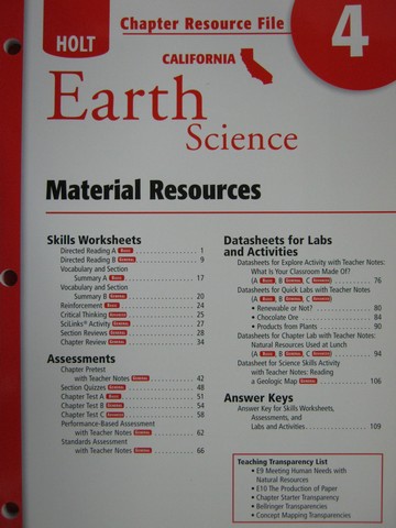 (image for) California Earth Science Chapter Resource File 4 (CA)(P)
