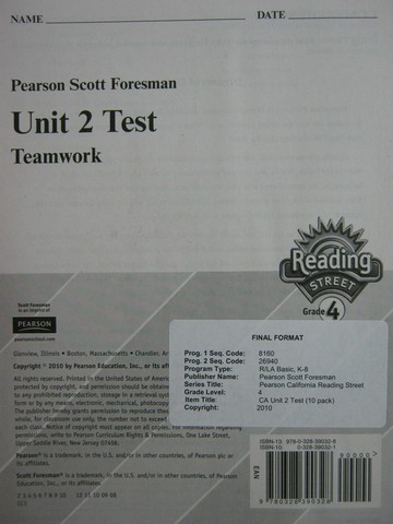 (image for) Reading Street 4 Unit 2 Test (P)