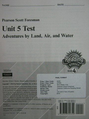(image for) Reading Street 4 Unit 5 Test (P)