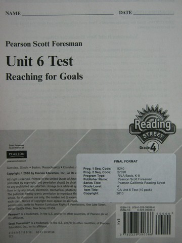 (image for) Reading Street 4 Unit 6 Test (P)