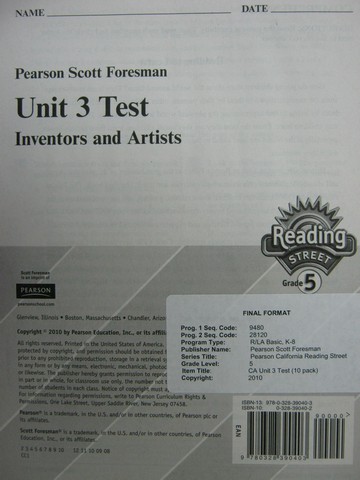 (image for) Reading Street 5.3 Test Inventors & Artists (P)