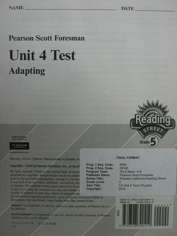 (image for) Reading Street 5.4 Test Adapting (P)
