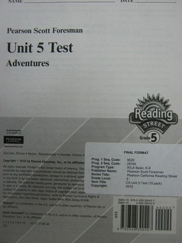 (image for) Reading Street 5.5 Test Adventures (P)
