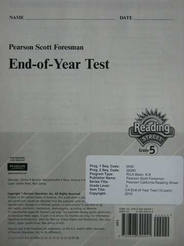 (image for) Reading Street 5 End-of-Year Test (P) - Click Image to Close