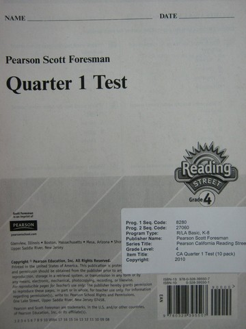 (image for) Reading Street 4 Quarter 1 Test (P)