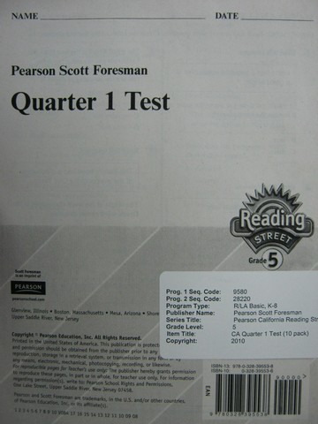 (image for) Reading Street 5 Quarter 1 Test (P)