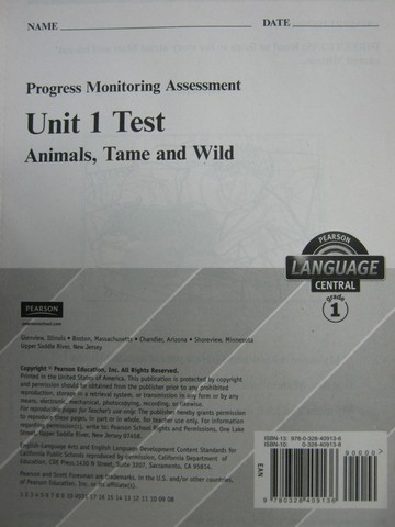 (image for) Pearson Language Central 1 Unit 1 Test (P)