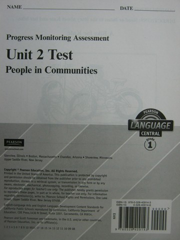 (image for) Pearson Language Central 1 Unit 2 Test (P)