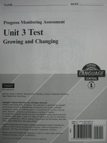 (image for) Pearson Language Central 1 Unit 3 Test (P)