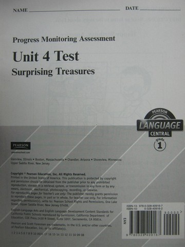 (image for) Pearson Language Central 1 Unit 4 Test (P)