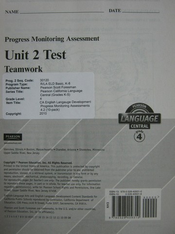 (image for) Pearson Language Central 4 Unit 2 Test (P)