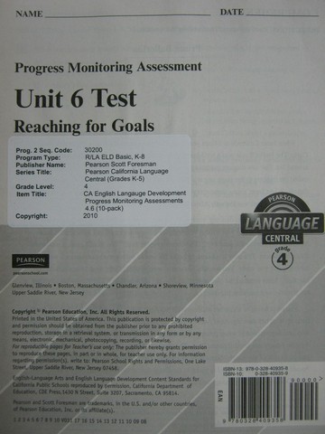 (image for) Pearson Language Central 4 Unit 6 Test (P)