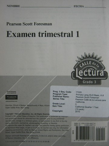 (image for) Calle de la Lectura 3 Examen Trimestral 1 (P)