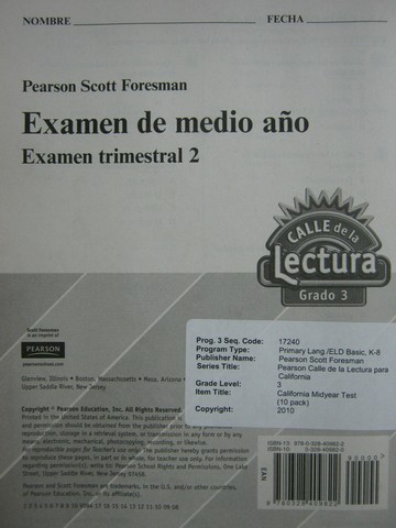 (image for) Calle de la Lectura 3 Examen trimestral 2 (P)