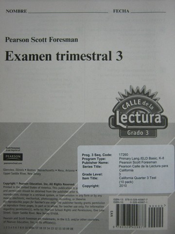 (image for) Calle de la Lectura 3 Examen Trimestral 3 (P)