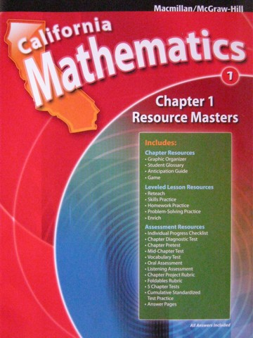 (image for) California Mathematics 1 Chapter 1 Resource Masters (CA)(P)