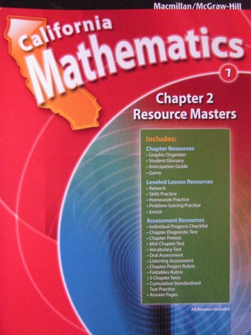 (image for) California Mathematics 1 Chapter 2 Resource Masters (CA)(P)