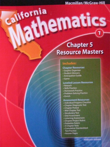 (image for) California Mathematics 1 Chapter 5 Resource Masters (CA)(P)