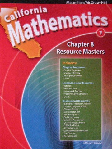 (image for) California Mathematics 1 Chapter 8 Resource Masters (CA)(P)