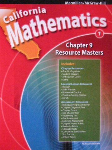 (image for) California Mathematics 1 Chapter 9 Resource Masters (CA)(P)