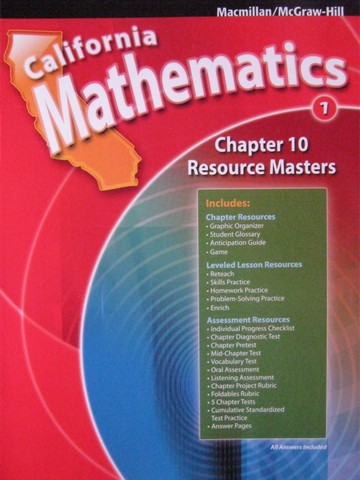 (image for) California Mathematics 1 Chapter 10 Resource Masters (CA)(P)