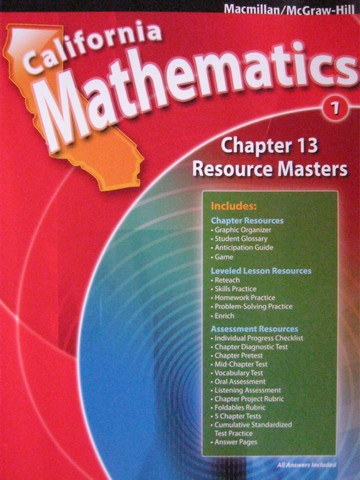 (image for) California Mathematics 1 Chapter 13 Resource Masters (CA)(P)
