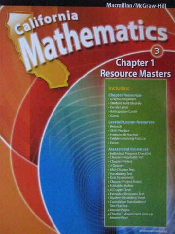 (image for) California Mathematics 3 Chapter 1 Resource Masters (CA)(P)