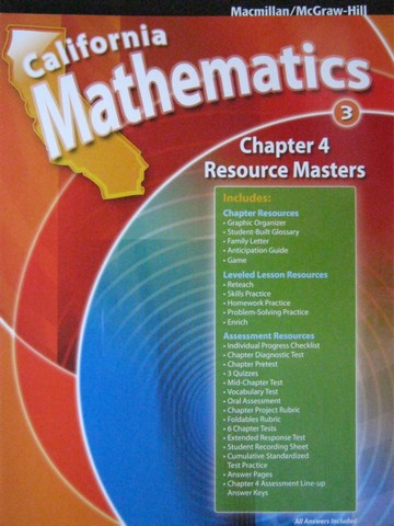 (image for) California Mathematics 3 Chapter 4 Resource Masters (CA)(P)