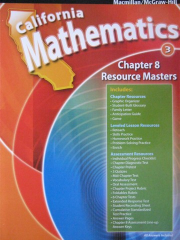 (image for) California Mathematics 3 Chapter 8 Resource Masters (CA)(P)
