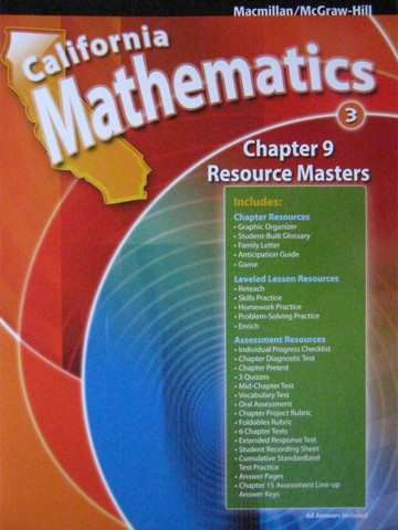 (image for) California Mathematics 3 Chapter 9 Resource Masters (CA)(P)