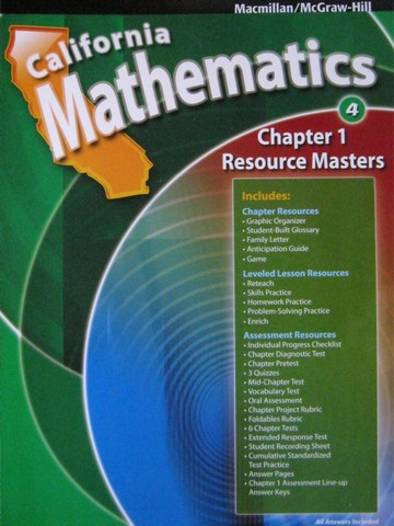(image for) California Mathematics 4 Chapter 1 Resource Masters (CA)(P)