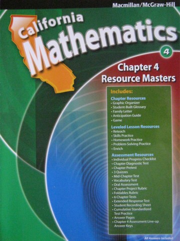 (image for) California Mathematics 4 Chapter 4 Resource Masters (CA)(P)