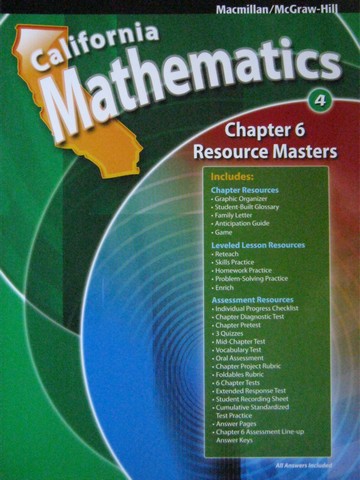 (image for) California Mathematics 4 Chapter 6 Resource Masters (CA)(P)