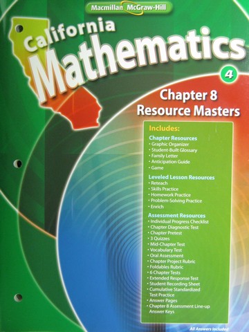 (image for) California Mathematics 4 Chapter 8 Resource Masters (CA)(P)