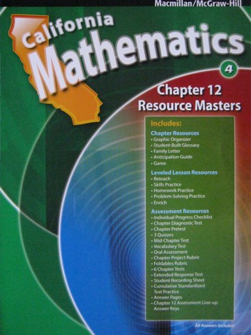 (image for) California Mathematics 4 Chapter 12 Resource Masters (CA)(P)