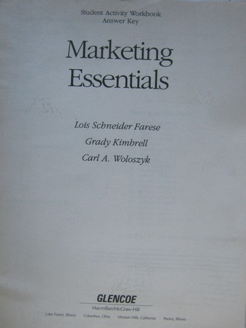 (image for) Marketing Essentials Student Activity Workbook Answer Key (P)