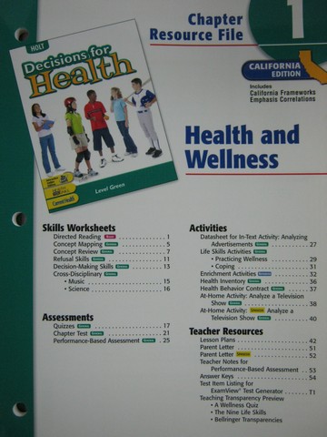 (image for) Decisions for Health Level Green Chapter Resource File 1 (CA)(P)