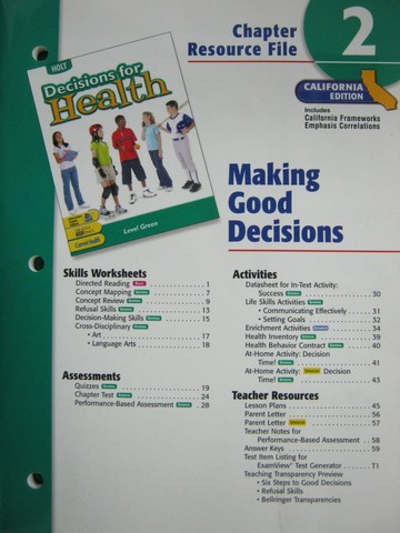 (image for) Decisions for Health Level Green Chapter Resource File 2 (CA)(P)