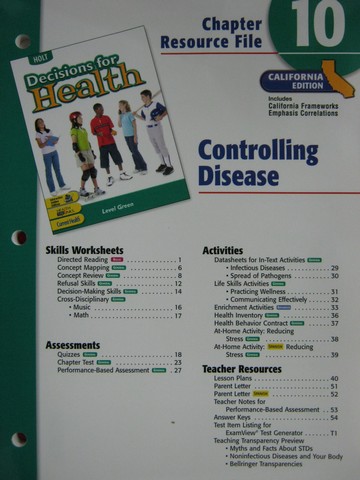 (image for) Decisions for Health Level Green Chapter Resource File 10 (CA)(P