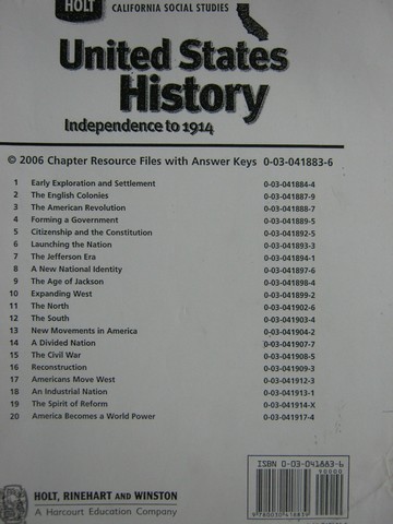 (image for) United States History Chapter Resource Files (CA)(Pk)