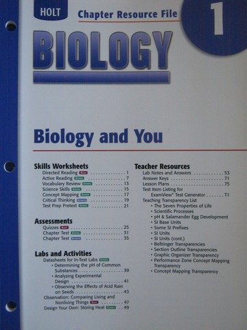 (image for) Holt Biology Chapter Resource File 1 (P)