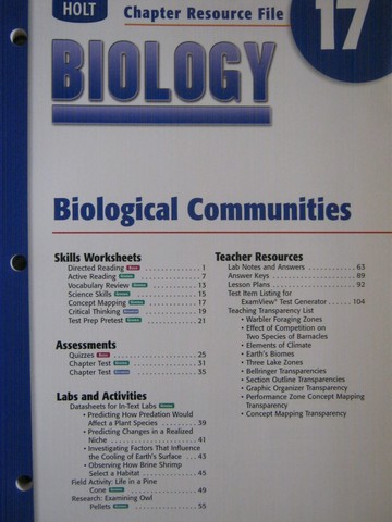 (image for) Holt Biology Chapter Resource File 17 (P)