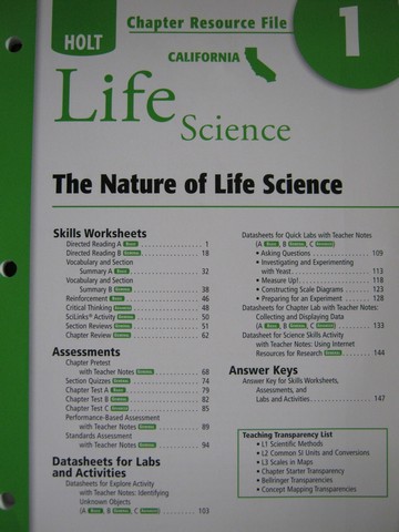 (image for) California Life Science Chapter Resource File 1 (CA)(P)