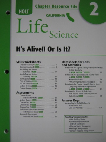 (image for) California Life Science Chapter Resource File 2 (CA)(P)